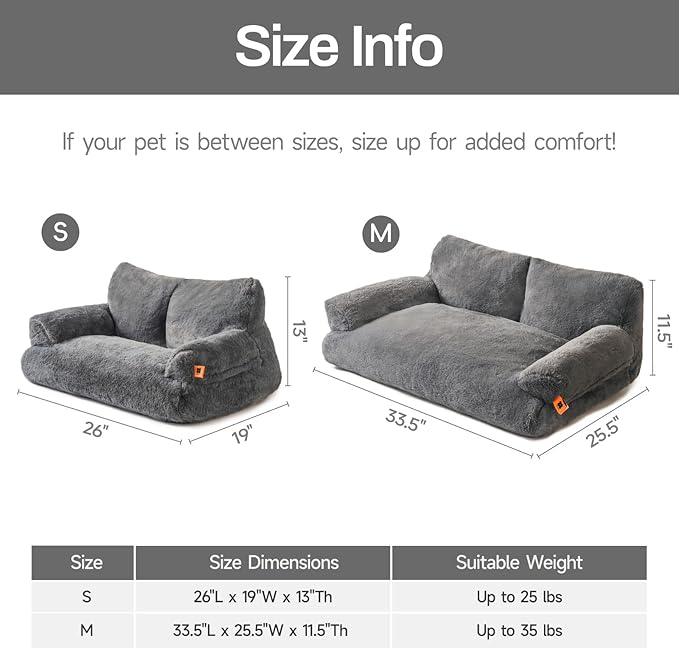 MEWOOFUN Dog Couch, Supportive Small Dog Bed for Puppy and Cats with Removable Washable Cover, Fluffy Cat Couch with Non-Slip Bottom (Dark Grey, 26.0" L X 19.0" W X 13.0" Th)