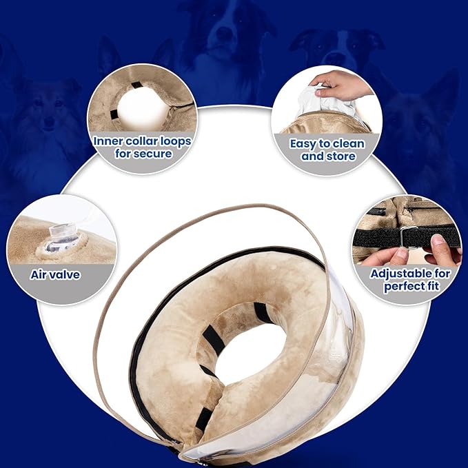 BARKLESS Dog Cone, Inflatable Dog Cone After Surgery for Small Breeds, Soft Surgery Collar with Enhanced Anti-Licking Guard Shield for Pets, Patented Protective Donut Collar