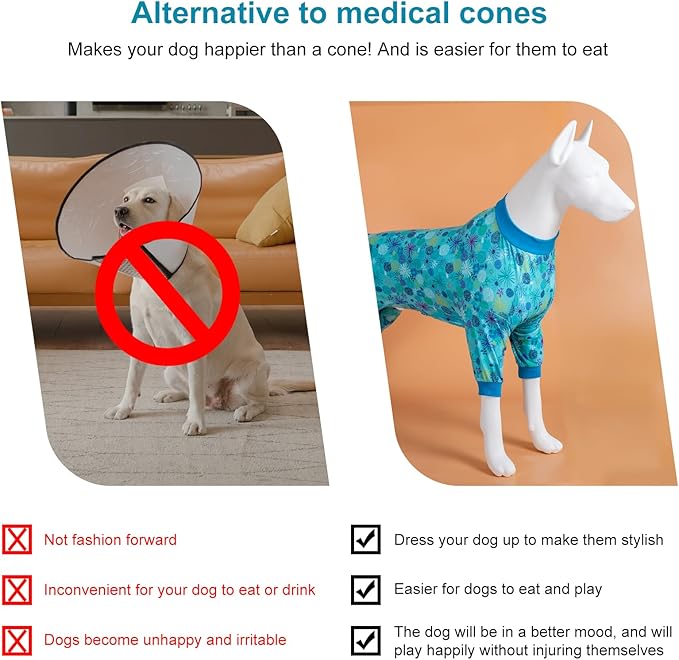 LovinPet Dog Sweatshirts for Size Large Boy Dogs, Pet Anxiety Calming Shirt, Pajamas for Pitbulls,Sea Plants Turquoise Print, Pitbull Clothes, Pajamas for Large Dogs, 2XL