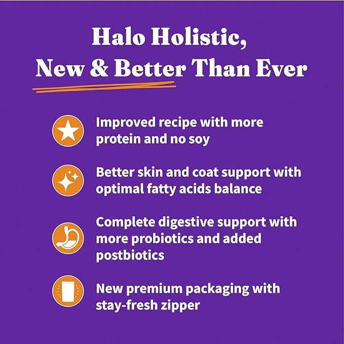 Halo Holistic Small Breed Dog Food, Cage Free Chicken & Sweet Potato Recipe, Grain Free Dry Dog Food, Complete Digestive Health, 3.5 lb Bag