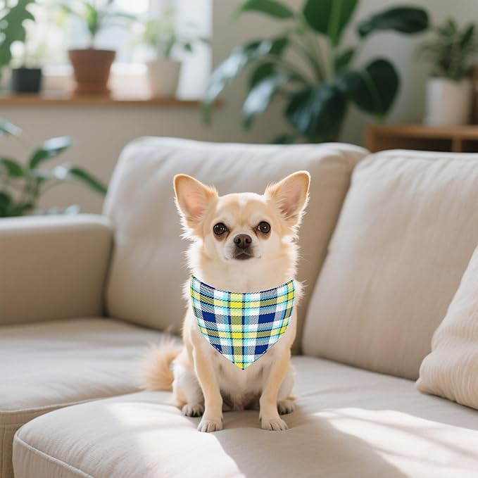 7 PCS Plaid Dog Bandanas for Small Dogs Stitching Edge Dog Bandanas for Puppy Doggy Print One Side Scarves Party Grooming S