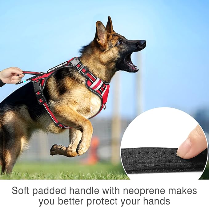 WINSEE Service Dog Vest No Pull Dog Harness with 7 Dog Patches, Reflective Pet Harness with Durable Soft Padded Handle for Training Small, Medium, Large, and Extra-Large Dogs (Medium, Red)