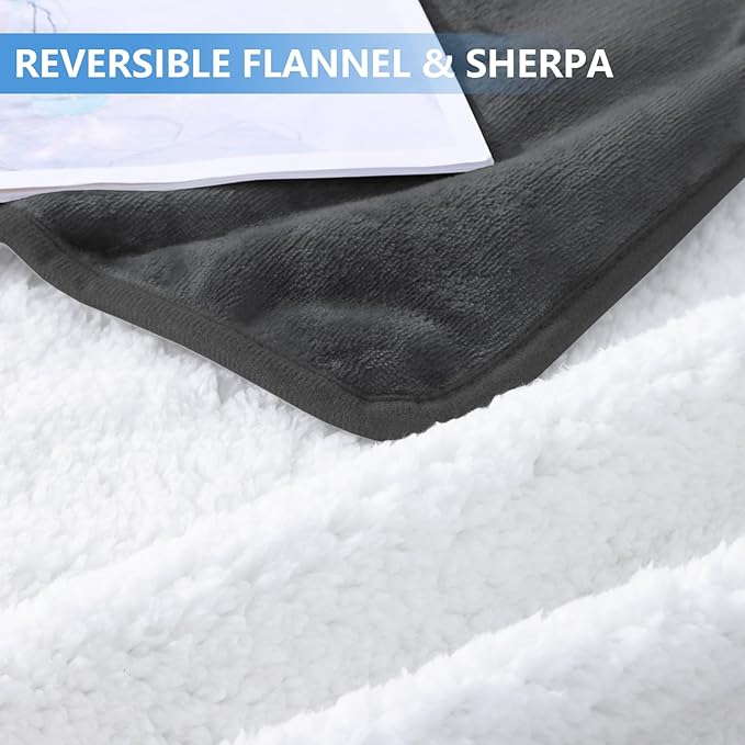 Smiry Waterproof Dog Bed Blanket, Leakproof Pet Throw Blanket for Bed Couch Sofa, Reversible Sherpa Fleece Furniture Protector Cover for Small Medium Large Dogs Cats (Dark Grey, 32x40 inches)