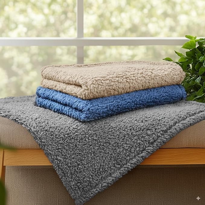 Luciphia 1 Pack 3 Calming Dog Blanket Fluffy Premium Fleece Pet Blankets Soft Sherpa Throw for Dogs Puppy Cat Grey/Beige/HazeBlue Small (23" x16")