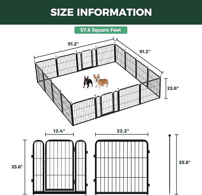 FXW Rollick Unleashed Dog Playpen for Indoor, Yard, RV Camping, 24 inch 16 Panels for Small and Puppy Dogs, Black│Patented