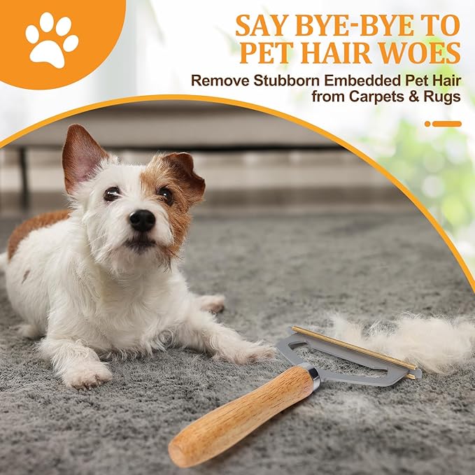 Metal Carpet Brush Pet Hair Remover, 1 Buck Thick Rack Wood Handle Portable Carpet Scraper, Embedded Couch Lint Pilling Dog Cat Fur Remover, Fabric Shaver Depiller Furniture