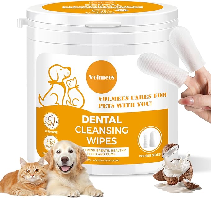 Pet Dental Finger Wipes for Dogs and Cats, Dog Teeth Cleaning Wipes, Dog Dental Care Wipes, Reduce Plaque & Tartar Buildup, Freshen Breath, Cleaner Mouth, Coconut Scent, 50Pcs