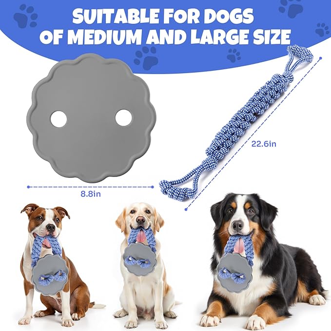 Interactive Dog Frisbee Rope Toy – Tough 2-in-1 Flying Disc & Rope Chew Toy for Medium/Large Dogs, Outdoor Training & Fetching, Grey & Blue