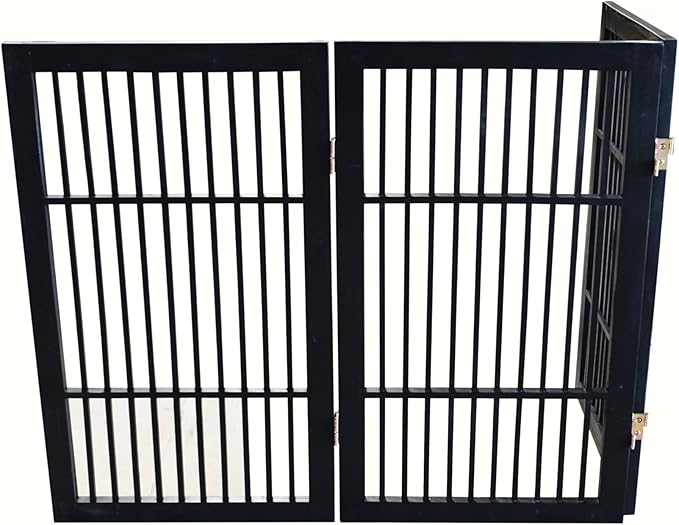 Pet Dog Gate Strong and Durable Freestanding Folding Acacia Hardwood Portable Wooden Fence Indoors or Outdoors by Urnporium (Black Pet Gate, 3 Panel 30" Tall)