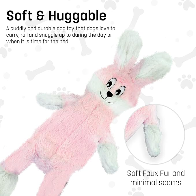 FGA MARKETPLACE Frog-Grey and Pink Rabbit Flat NO Stuffing NO Squeak Plush Dog Toy, Funny Style Will Entertain Your Pet for Hours, Recommended for Small and Medium Dog 21 INCH Long