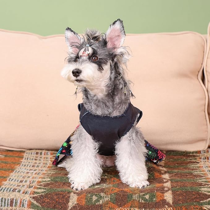 CuteBone Happy New Year Dog Dresses Velvet Holiday Small Dogs Clothes Onesie Pet Apparel Girl Puppy Skirt with Bow Hair Rope CVA56S-D