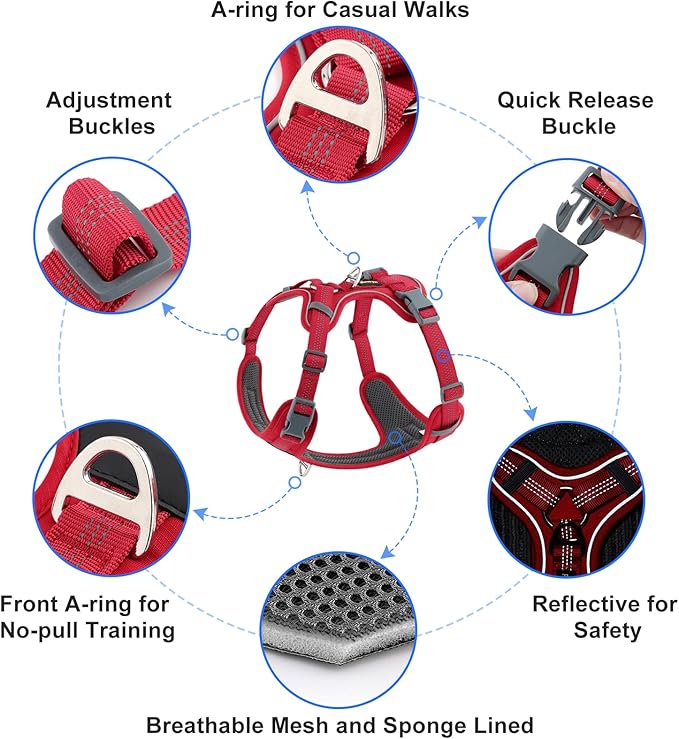 Plutus Pet No Pull Dog Harness, Release at Neck, Soft Padded, Reflective Adjustable Dog Vest Harness for Small, Medium, Large Dogs(Red, L)