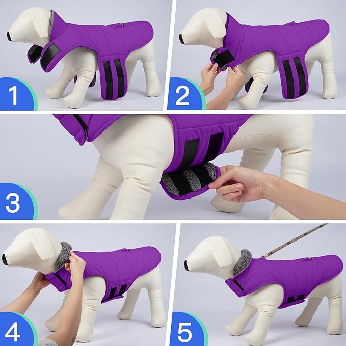 MIGOHI Warm Dog Winter Coat - Winter Dog Jacket, Reflective Windproof Fleece Vest with Leash Hole and Furry Collar