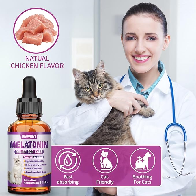 Cat Melatonin, Melatonin for Cats, Cat Tranquilizer to Anxiety Relief and Stressful Emotions in Cats, Cat Sleep Aid to Promote Relaxation and Entry into Sleep in Cats 2 Fl Oz