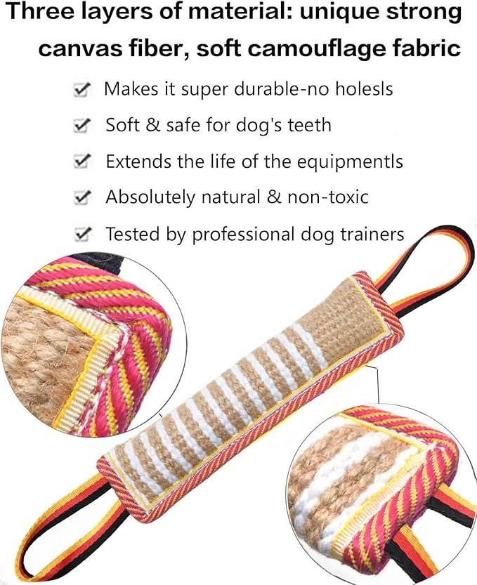 Clysoru Dog Tug Toy Dog Tough Jute Bite Pillow Lasting Training Equipment Two Flag Handles Puppy to Large Dogs Interactive Toy war Toys for Aggressive chewers