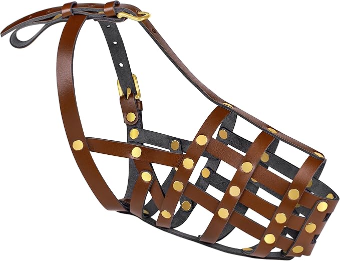 OOPSDOGGY Doberman Dog Muzzle for Large Dogs - Leather Breathable Secure Basket Muzzle for Large Breeds Husky German Shepherd Prevents Biting No Chewing Adjustable (Brown, Size 3 - Doberman)