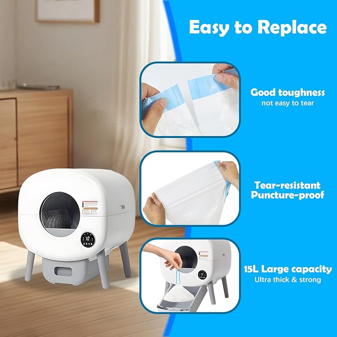 60 Count Cat Litter Bags For Poop Compatible with Litter Robot Waste Bags,Litter Box Liners With Drawsting For Automatic or Self-Cleaning Cat Box, Heavy-Duty, Extra Thick,26.37"X15.74"