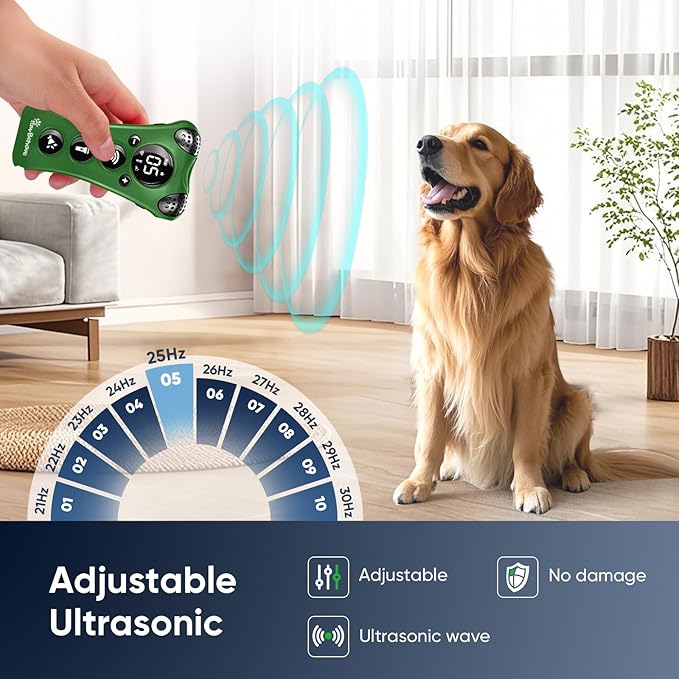 Ultrasonic Dog Bark Deterrent Device β10-Level Adjustable Anti Barking Trainer with Flashlight, Strobe, E-Clicker(18 Whistle Sounds)βNo Shock, Collar-Free Dog Behavior Correction Devices