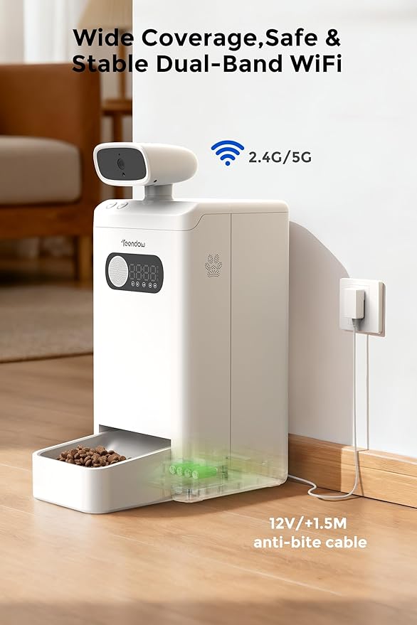 Teendow XLY-M1 Automatic Cat Feeder with Camera, 3.5L Cat Food Dispenser, AI Subscription Pet Feeder 4MP HD Video with Night Vision Timed Feeding Dry Food for Cat & Dog APP Control 5G WiFi