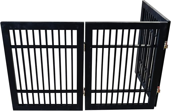 Pet Dog Gate Strong and Durable Freestanding Folding Acacia Hardwood Portable Wooden Fence Indoors or Outdoors by Urnporium (Black Pet Gate, 3 Panel 24" Tall)