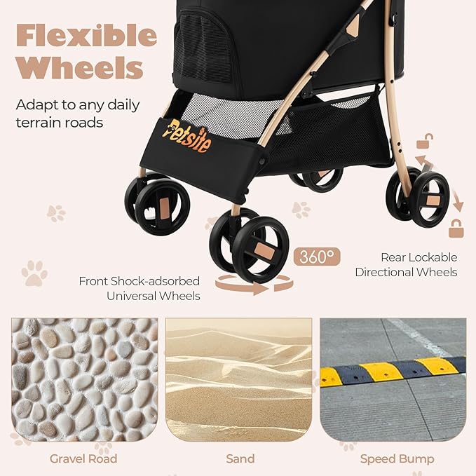 PETSITE 3-in-1 Pet Stroller, Portable Folding Dog Cat Stroller with Removable Car Seat Carrier, Adjustable Canopy, Zippered Mesh Entry and Storage Basket, Ideal for Small or Medium Sized Dogs