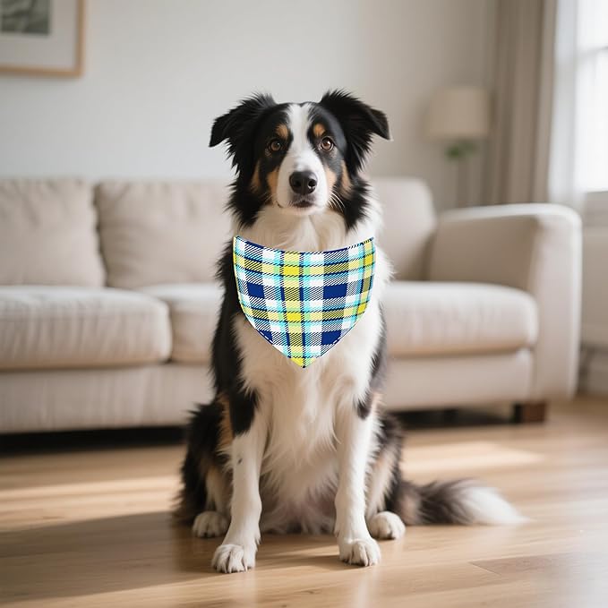 7 PCS Plaid Dog Bandanas for Large Dogs Breed Sewing Hemming Dog Bandana Print One Side XL Drool Bibs Party Grooming L