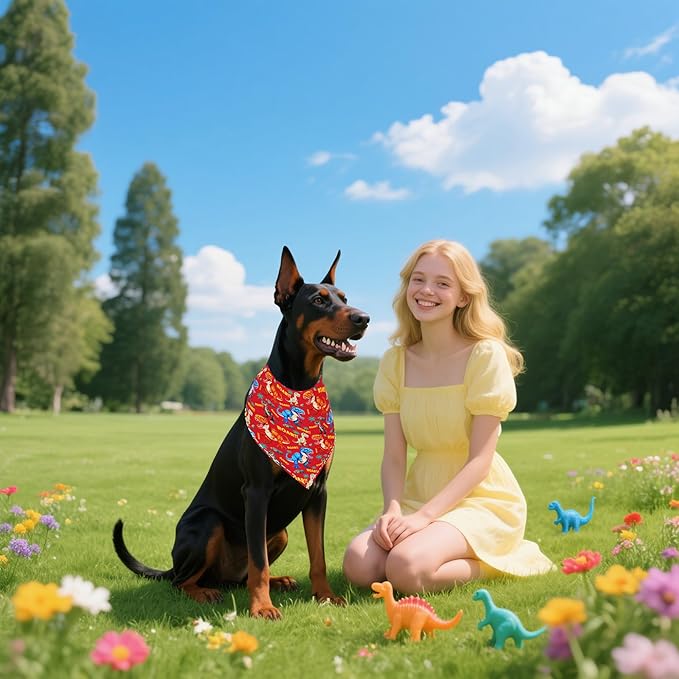 7 PCS Dinosaurs Dog Bandanas for Large Dogs Breed Sewing Hemming Dog Bandana Print One Side XL Drool Bibs Party Grooming L