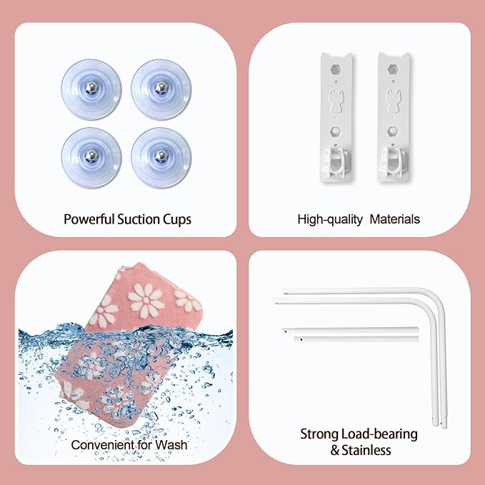 Cat Window Perch, Foldable Cat Window Hammock with Cute 3D Textured Flower Cover and Strong Suction Cups, Cordless Window Seat Bed for Indoor Cats (Pink, Large)