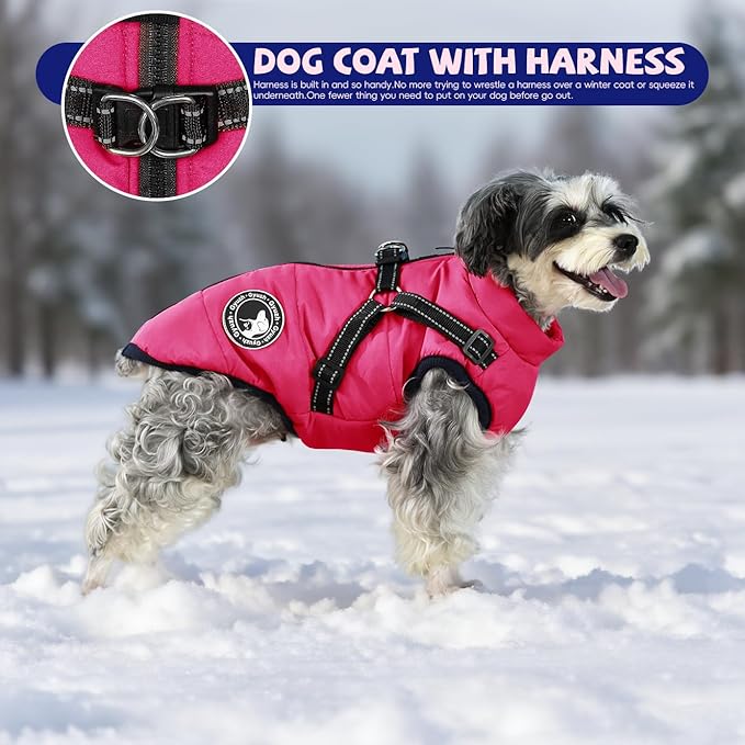 Gyuzh Dog Coat with Harness Puppy Coats Small Dog Harness Jacket Winter Waterproof Jackets for Smal Medium Large Dogs
