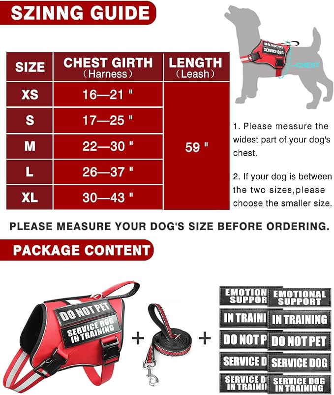 Service Dog Vest Harness and Leash Set+10 Patches for Puppy Small Dogs,Do Not Pet Emotional Support Dog Vest with 2 Soft Padded Handle for Everyday/Training (Red XS)