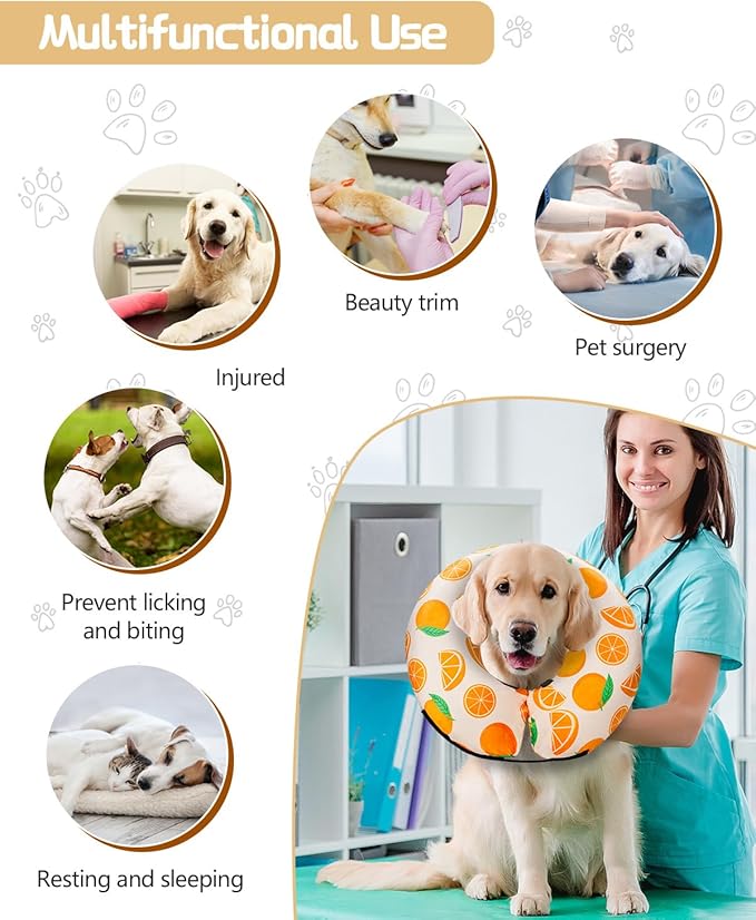 MIDOG Inflatable Dog Cone Alternative for After Surgery - Soft Protective Donut Collar Prevents Licking, Comfortable Recovery E-Collar Alternative for Small Medium Large Dogs (Orange,L)