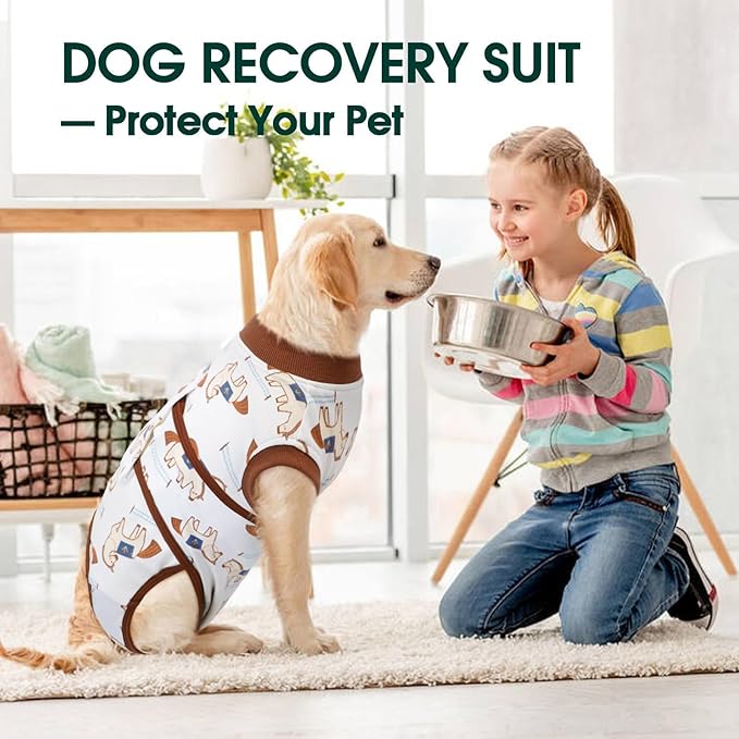 Kuoser Dog Recovery Suit for Post-Surgery Care, Spay Neuter Bodysuit for Female & Male Dogs, Anti-Licking Surgical Onesie, Snug Fit for Abdominal Wound Protection & Skin Healing, BrownPony S