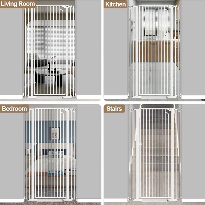 57" Extra Tall Cat Gate for Doorways, 29.5"-33.4" Tall Pet Gates for Cats Walk Through, Auto Close High Baby Gates with Door, Child Safety Gate Indoor Stairs, Cat Proof Gate for Dogs, White