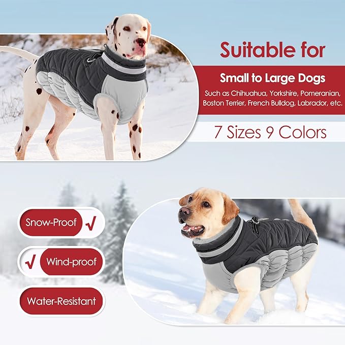 AOFITEE Dog Coat, Warm Dog Jacket, Reflective Winter Coats for Medium Dogs, Turtleneck Dogs Winter Jacket with Harness Built in, Waterproof Windproof Pet Fleece Vest Puffer Jacket, Grey M