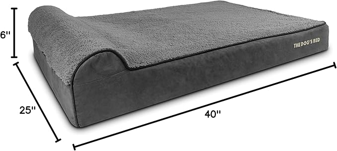 The Dog’s Bed Orthopedic Headrest Dog Bed XXL Grey Plush, Memory Foam, Pain Relief for Arthritis, Hip & Elbow Dysplasia, Post Surgery, Lameness, Waterproof Washable Cover
