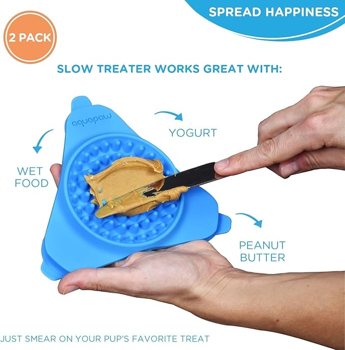 Aquapaw Lick Mat for Dogs - 2-Pack, Regular, Blue - Suction Cup Lick Mat & Slow Feeder Pad for Peanut Butter Dog Treats - Calming Bathing Aid