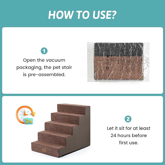 Dog Stairs for Small Dogs, 5 Tier Wider Pet Stairs for High Beds, 23.6" H Non-Slip Dog Steps for Old Cats, Puppies, Small Medium Dogs, 19.7x29.5x23.6 inch, Brown