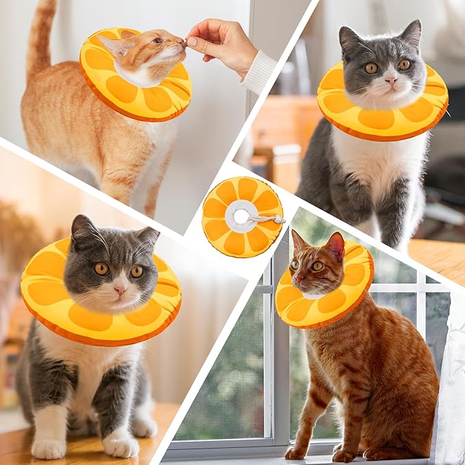 Cat Cone Collar Soft, Cat Recovery Collar for Wound Healing Cute Donut Elizabethan Cone for Kittens, Adjustable Cones for Cats to Stop Licking Neck Protective Cones After Spay(Orange, Small)