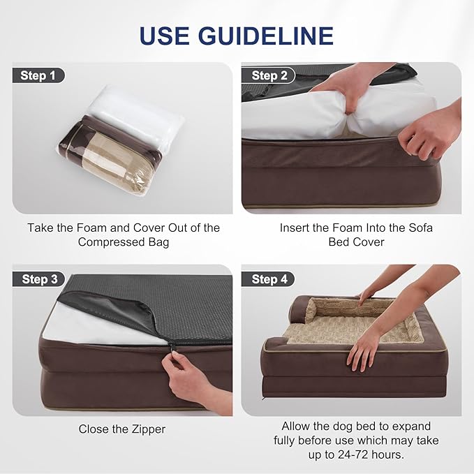 FURTIME Orthopedic Dog Bed for Small Dogs - Waterproof Dog Sofa Beds Small, Supportive Foam Pet Couch Bed with Removable Washable Cover, Waterproof Lining and Nonskid Bottom, Khaki