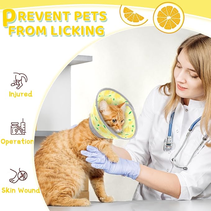 Cat Cone Collar Soft to Stop Licking, Adjustable, Foldable Lightweight Kitten Cones After Surgery Recovery for Cats & Kittens, Cat Cone Alternative (Yellow, S)