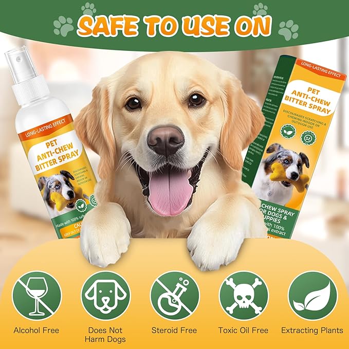 No Chewing Spray for Dogs, Anti-Chew Bitter for Dog Behavior Training Aid Spray, Natural Ingredients, Protect Furniture Shoes Belongings, Stop Chewing, Licking, Biting for Dog Deterrent Spray