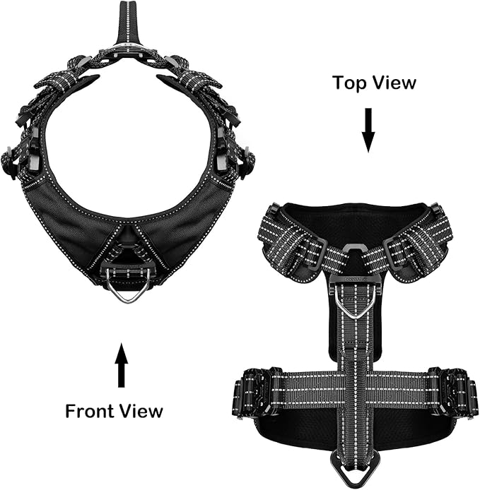 ICEFANG Dog Strap Harness with 4 x Metal Buckles,for Medium Sized Dog,K9 Vest,Y-Shape Chest,Adjustable Pet Harness,No-Pull Front Leash Clip (Medium (Pack of 1), Black)