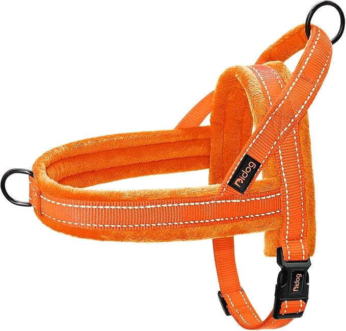 Didog Soft Flannel Padded Dog Vest Harness, No Pull/Quick Fit Reflective Dog Strap Harness, Easy for Training Walking (L:Chest 26-32", Orange)
