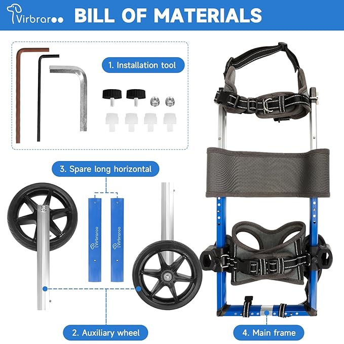 Dog Wheelchair for Back Legs, Dog Wheelchair with All-Terrain Tires & Durable Bearings, Large Dog Wheelchair for Back Legs, 35-48.5 lbs (M)