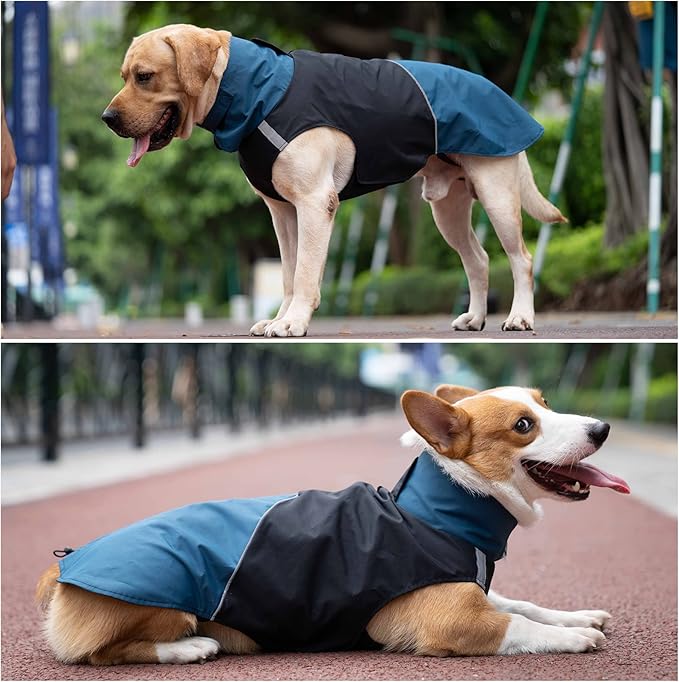 Windproof Dog Winter Jackets - Outdoor Coats with Waterproof Protection, Cold Weather Coats for Dogs, Blue Black XXL