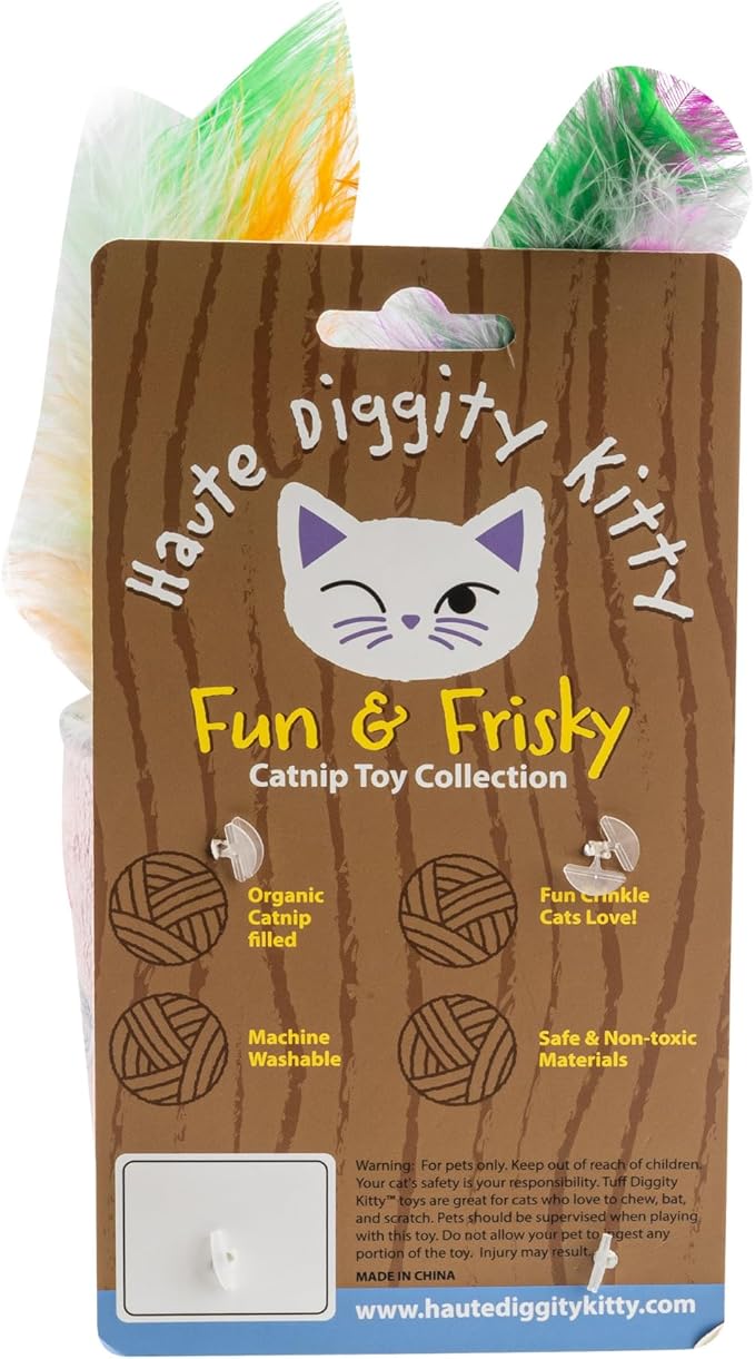 Olicat Catnip Toys, Soft Plush Cat Toys Catnip Filled with Interactive Crackle Sound & Feathers, Safe & Durable Toy for Cats & Kitten, 2 Pcs