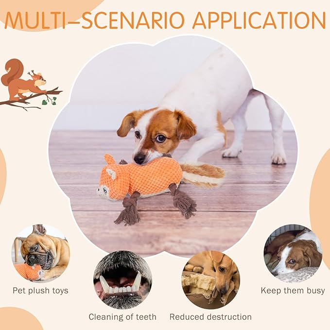 SCENEREAL Thanksgiving Dog Toys, Puppy Plush Toy for Large Medium Breed Boy Girl, Squeaky Interactive Dog Chew Toys for Small, Middle, Big Sized Dogs, Fall (Squirrel)