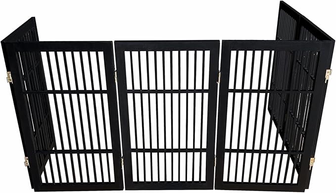 Pet Dog Gate Strong and Durable Freestanding Folding Acacia Hardwood Portable Wooden Fence Indoors or Outdoors by Urnporium (Black Pet Gate, 6 Panel 30" Tall)