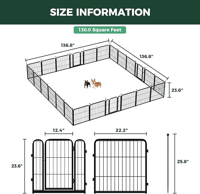 FXW Rollick Unleashed Dog Playpen for Indoor, Yard, RV Camping, 24 inch 24 Panels for Small and Puppy Dogs, Black│Patented