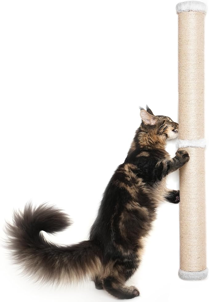 34'' Wall Cat Scratching Post, Wall Mounted Cat Scratcher Furniture for Indoor Active Cats, Tall Sisal Pole for Large Adult Cat Pet Climb Stretch Walk